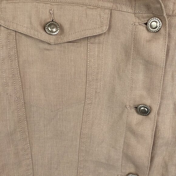 Bleu Jeans Jacket Womens Extra Large Tan 100% Linen Trucker Airy Beach Boho - Picture 10 of 16